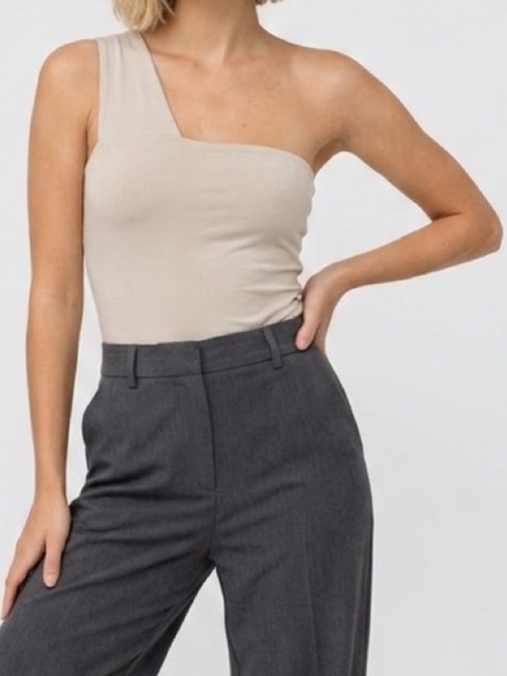 Dynamite One-Shoulder Bodysuit Size XL - Beige